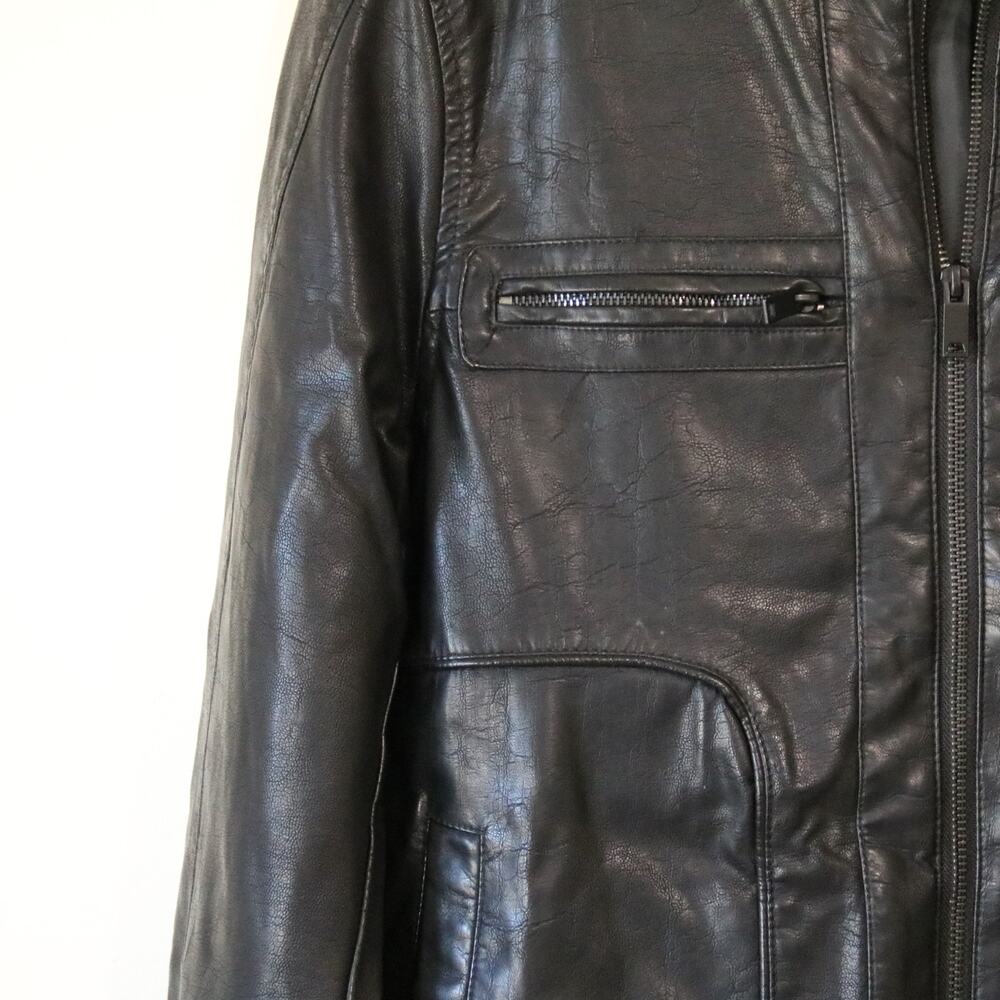 NWOT Men's Black Faux Leather‎ Motorcycle Moto Jacket Lined Warm Small - Picture 2 of 6